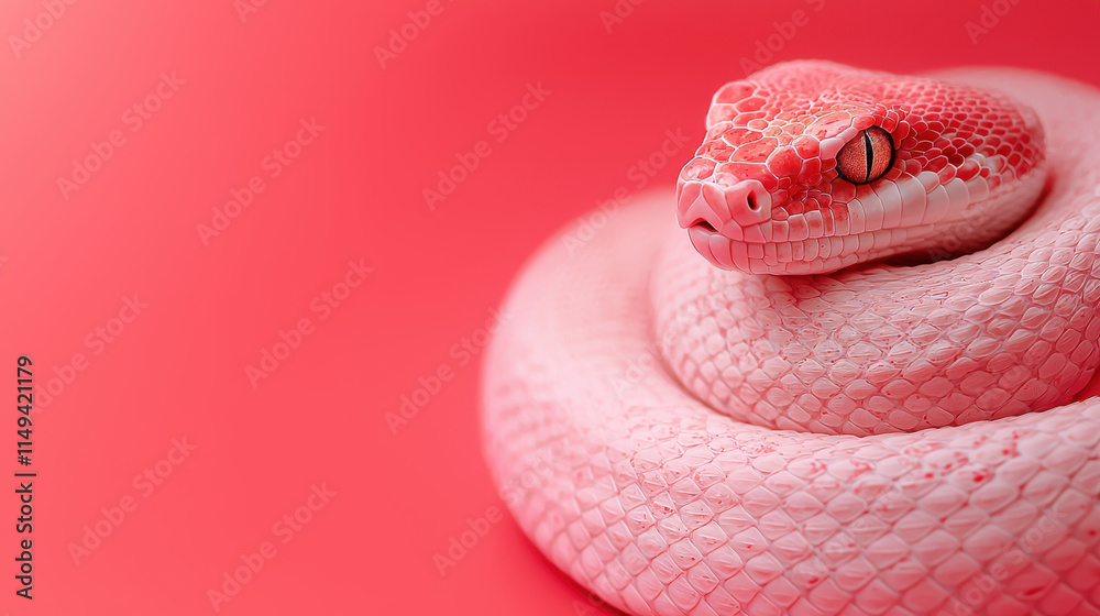 Fototapeta premium snake valentine concept. pink snake with intricate scales resting on vibrant background
