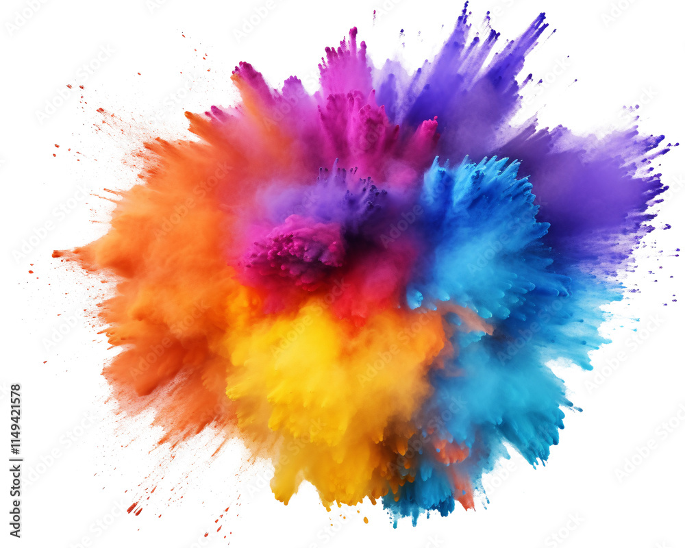 abstract explosion of rainbow colored powder visuals on white and transparent background. abstract explosion of rainbow colored powder visuals on white and transparent background.