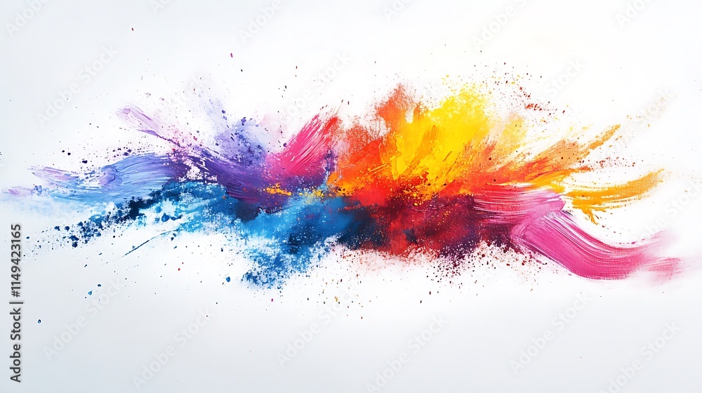 Fototapeta premium A blend of rich, vibrant powders scattered on white canvas, some smudged into patterns while others remain crisp and defined.