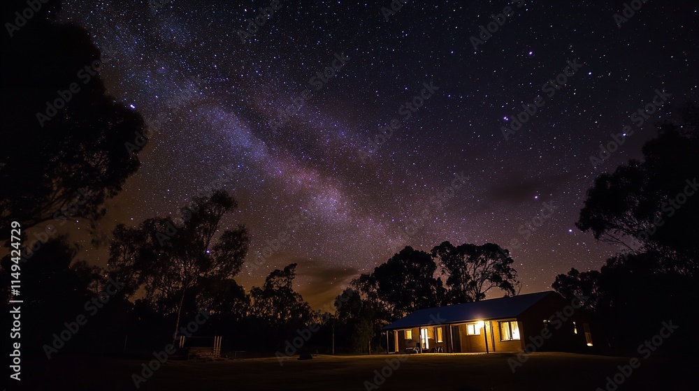 Fototapeta premium Nighttime snapshot of the Milky Way galaxy with a long exposure. Generative Ai