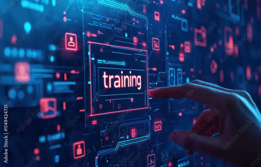 Futuristic Interface with Training Button and Digital Elements Futuristic Interface with Training Button and Digital Elements