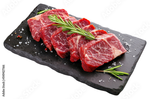 PNG Premium Rare Slices sirloin Wagyu A5 beef on stone plate slice meat food. photo