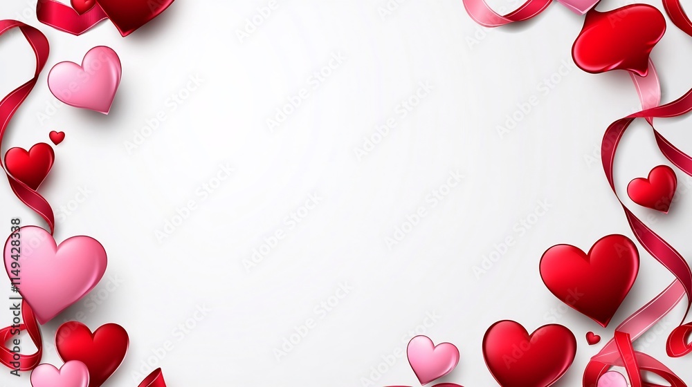 Romantic Frame with Heart Ribbons and Love Themed Background