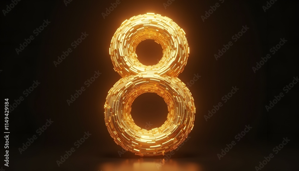 Glowing Golden Number Eight: A 3D Render Glowing Golden Number Eight: A 3D Render