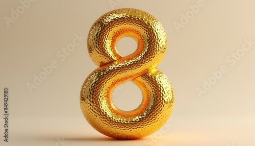 Golden Number Eight: A 3D Render of Luxury and Elegance