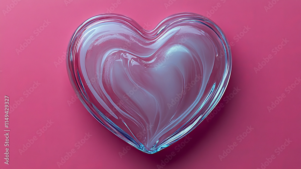 Elegant glass heart sculpture on vibrant pink background Elegant glass heart sculpture on vibrant pink background