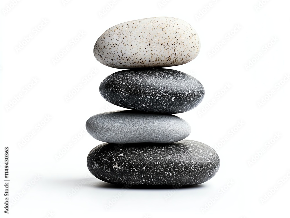 Smooth pebble balanced on another against a white background, balance and harmony Smooth pebble balanced on another against a white background, balance and harmony