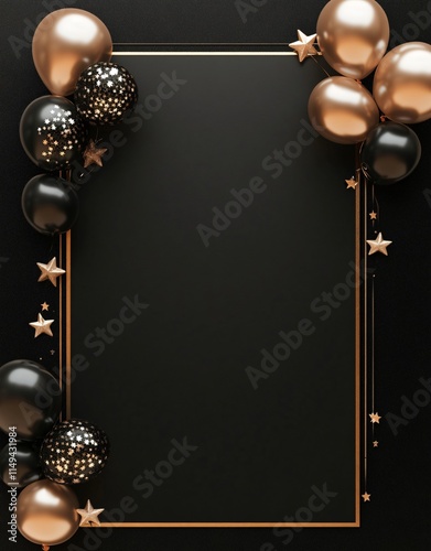 Elegant Black and Gold Balloons Party Invitation