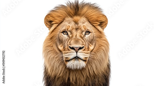 A close-up portrait of a majestic lion, showcasing its detailed facial features and mane.