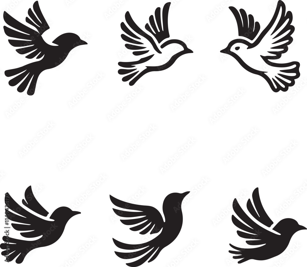 set of birds silhouettes, birds set set of birds silhouettes, birds set