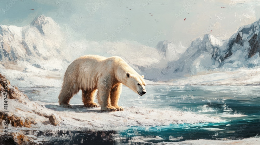 Fototapeta premium Polar Bear by a Frozen Lake