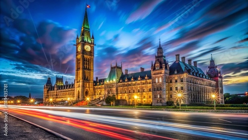 Ottawa Wellington Building Night Long Exposure Photography, Canadian Parliament Hill, May 19, 2023