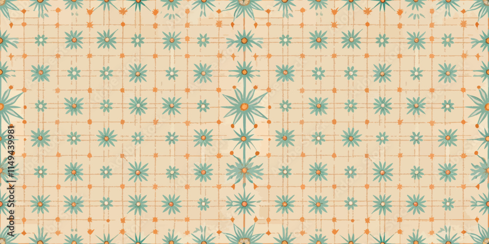 A beautiful floral pattern featuring turquoise and orange flowers against a creamy background. A beautiful floral pattern featuring turquoise and orange flowers against a creamy background.