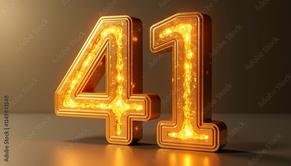 Glowing Golden Number 41: A 3D Render of Sparkling Digit Glowing Golden Number 41: A 3D Render of Sparkling Digit