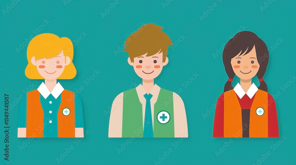 Icon Set of Healthcare Professionals with Medical Plus Sign Icon Set of Healthcare Professionals with Medical Plus Sign