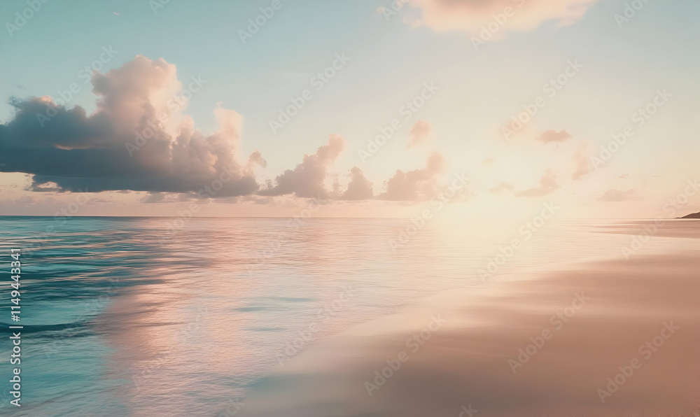 A serene beach scene at sunset with soft waves and gentle clouds in a tranquil atmosphere. A serene beach scene at sunset with soft waves and gentle clouds in a tranquil atmosphere.