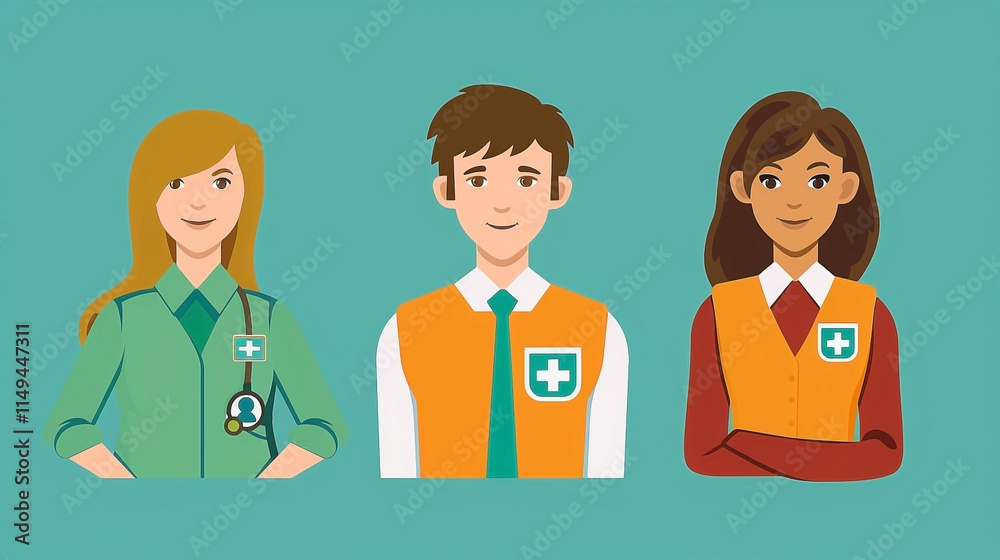 Medical Icons Featuring Healthcare Team and Plus Logos Medical Icons Featuring Healthcare Team and Plus Logos