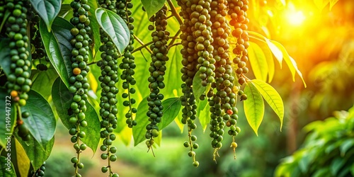 Panoramic Black Pepper Plant, Piper nigrum, Black Pepper Vine, Peppercorn Tree, Spicy Pepper, Climbing Pepper,  Panoramic Photography, photo