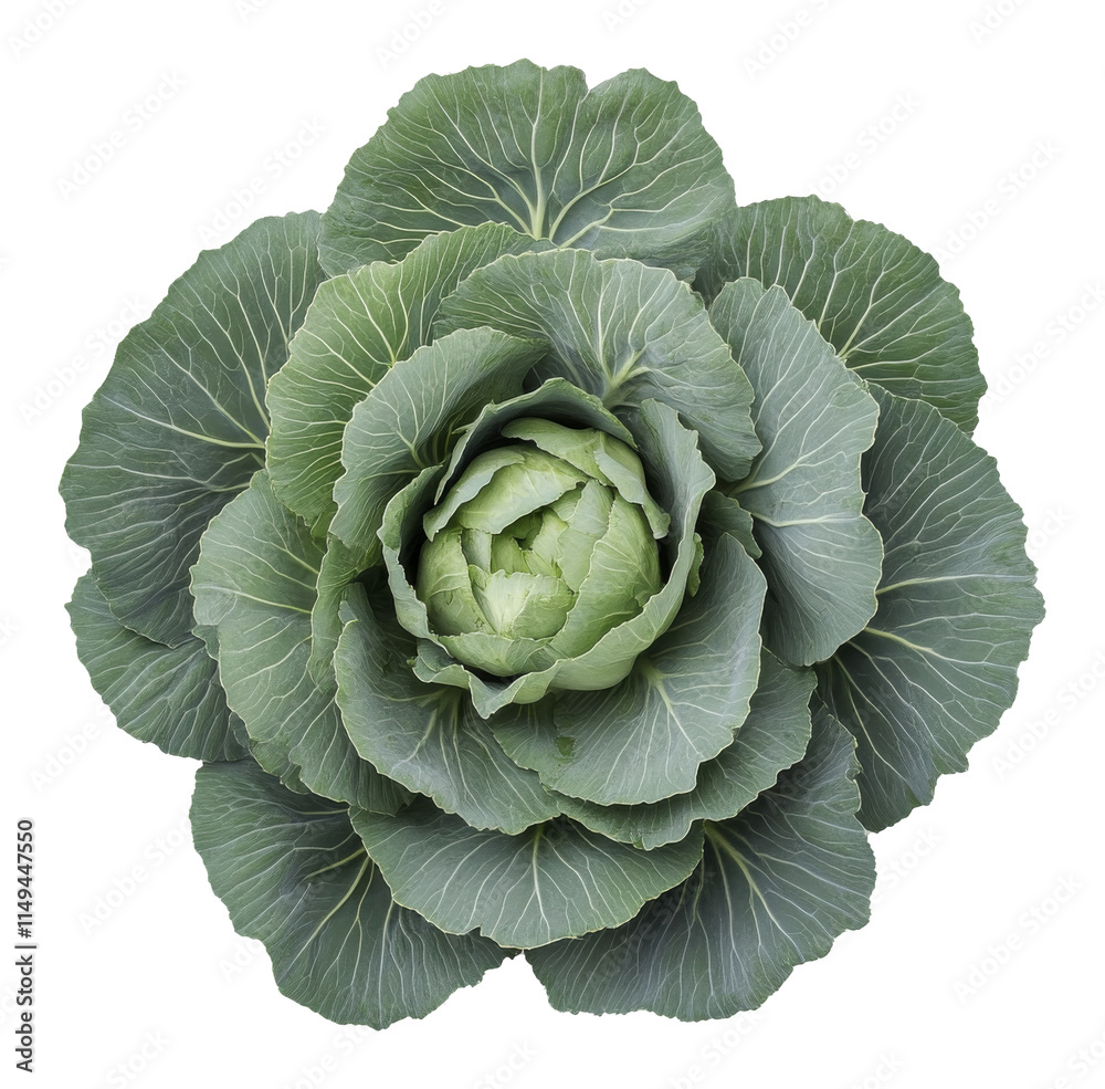 Obraz premium Close-up of fresh green cabbage on white background