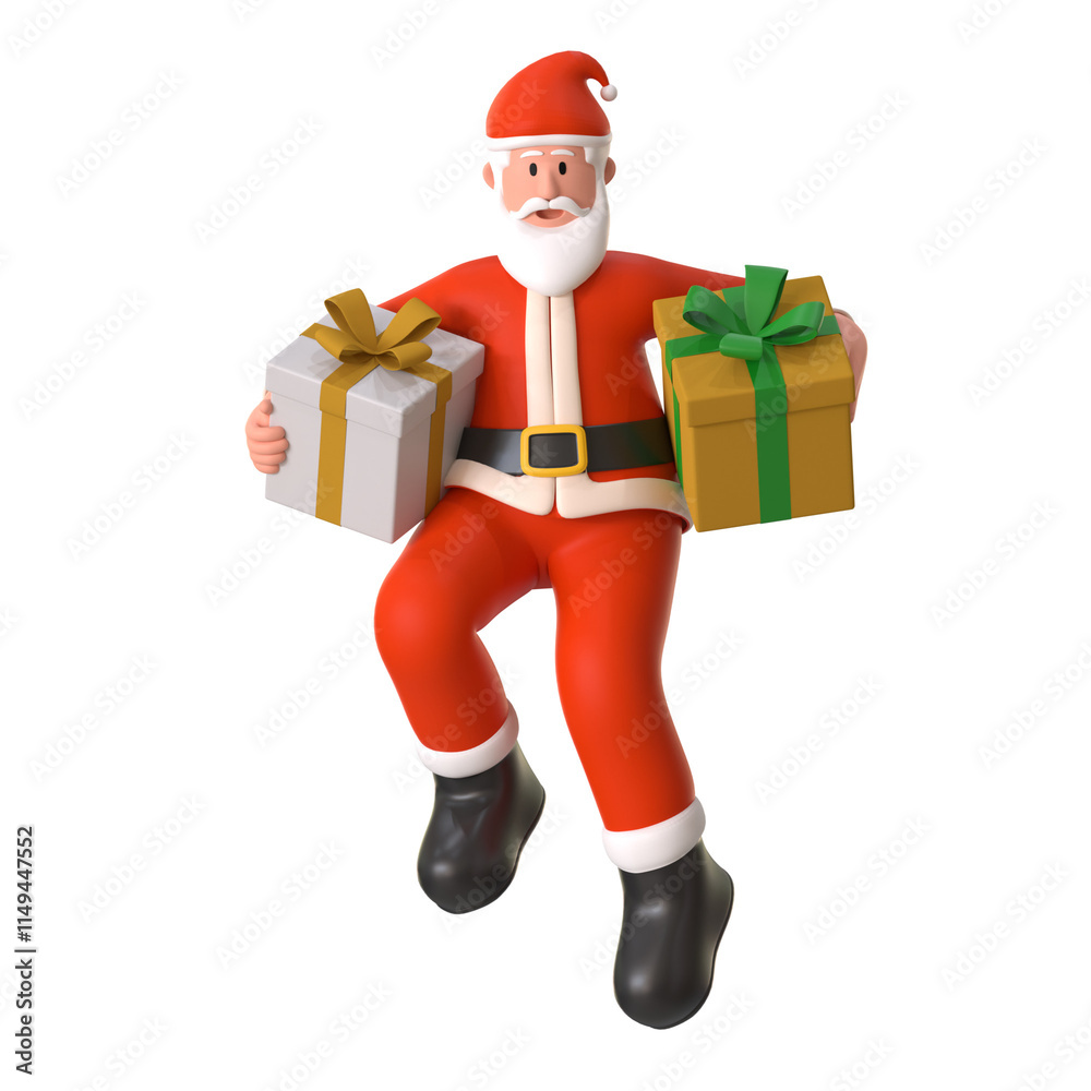 Santa carries a big gift box with two hands Santa carries a big gift box with two hands