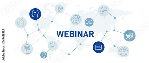 Webinar header icons website seminar teaching coaching brainstorming teamwork video call study colleague meeting communication