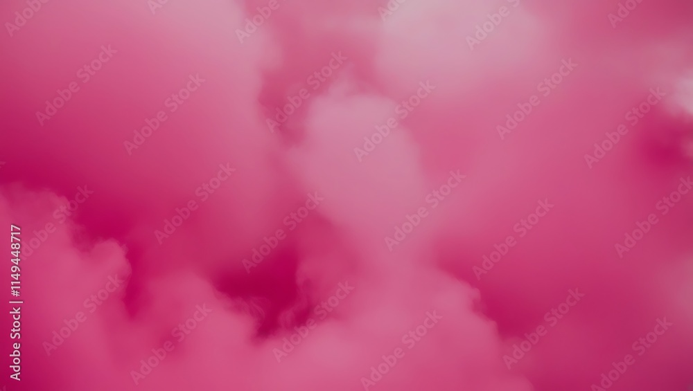 Fototapeta premium Pink fluffy clouds in a vibrant sky are suitable for dreamy backgrounds, romantic concepts, travel destinations, and colorful nature themes.