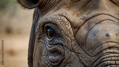 Rhinos Eye Close Up Portrait in African Savanna