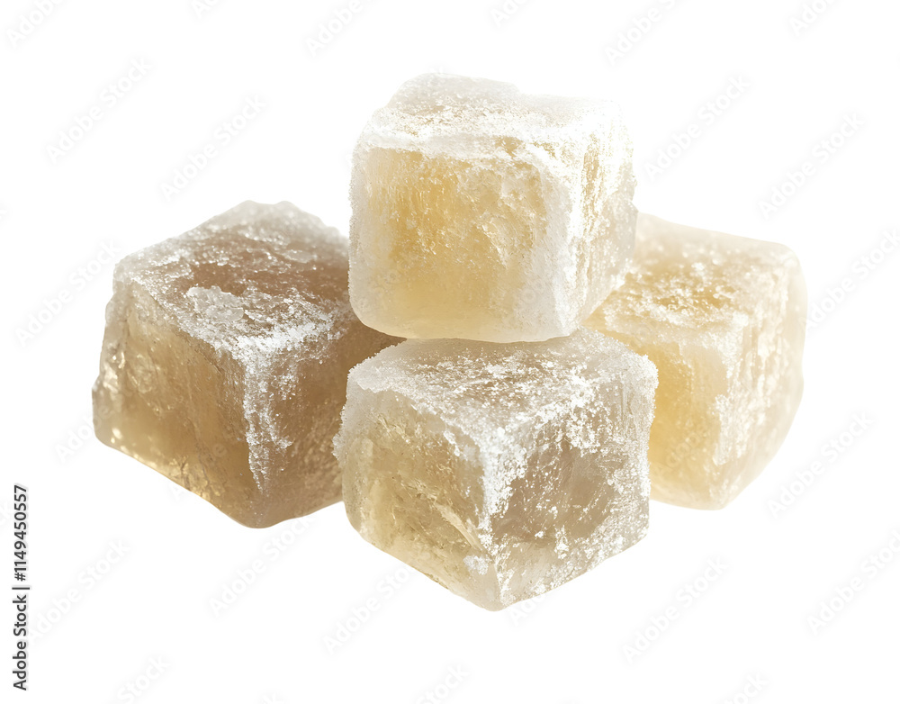 Sweet Cubes of Turkish Delight, Sugar Coated, Isolated on White Background Sweet Cubes of Turkish Delight, Sugar Coated, Isolated on White Background