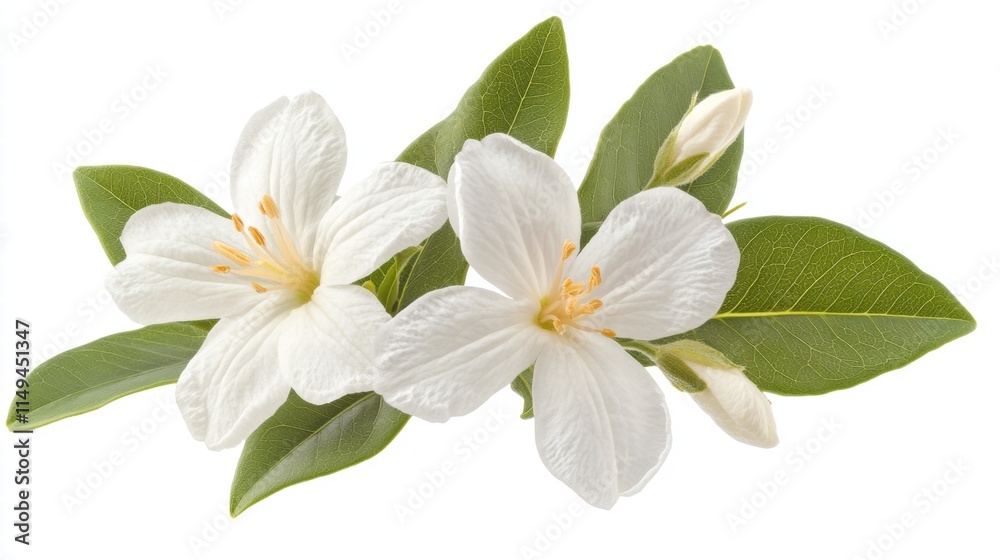 Fototapeta premium White Flowers with Green Leaves