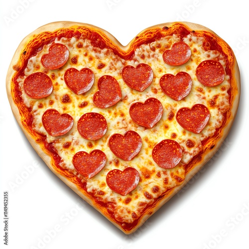 A delicious heart-shaped pizza topped with pepperoni hearts, perfect for special occasions. photo