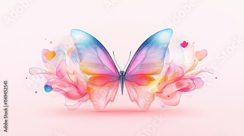 A charming butterfly silhouette with intricate, swirling wing details on a pastel pink gradient, evoking a sense of femininity and light-hearted joy.