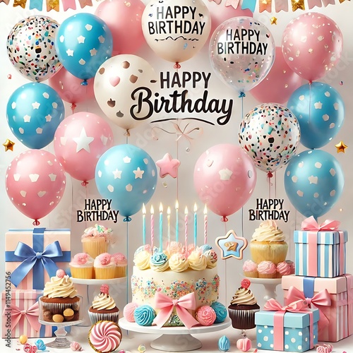 birthday card with balloons generative ai