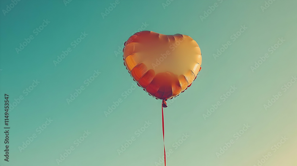Fototapeta premium Heart-Shaped Balloon in Sky - Illustration