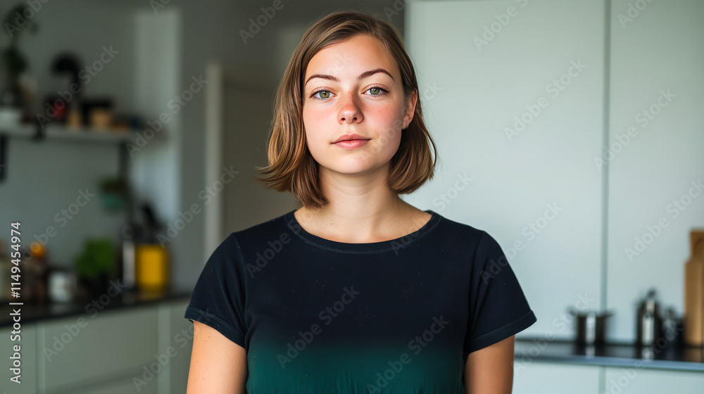 Young caucasian female in modern kitchen setting Young caucasian female in modern kitchen setting