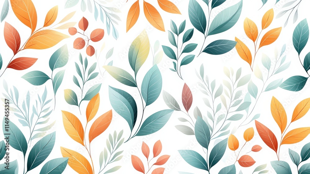 Fototapeta premium Contemporary botanical art showcasing linear foliage drawings intertwined with soft abstract shapes, emphasizing simplicity and elegance, isolated on a white backdrop