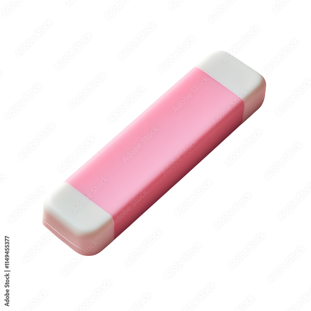 Pink Eraser Isolated on Pink Background, White Accents Pink Eraser Isolated on Pink Background, White Accents