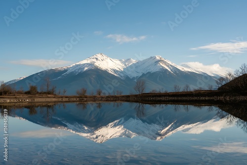 Serene Mountain Lake Reflection Winter Landscape Serenity