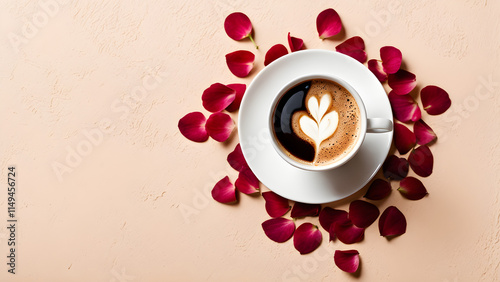 cup of coffee on red background