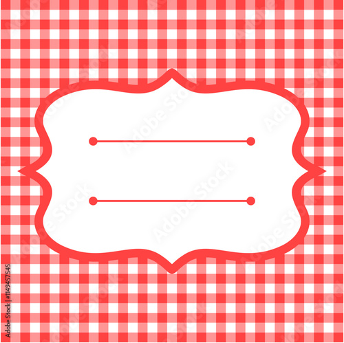 editable gingham pattern or tile checkered with empty window badge for Picnic BBQ Party invitation, poster and banner or flyer, restaurant menu vector	
