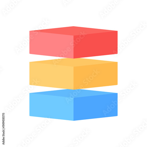 Colorful layer block. Business, data, presentation, infographic, stage, process concepts. Flat vector design isolated illustration.