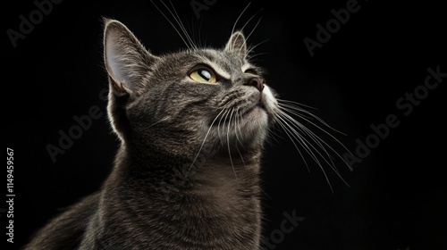 Majestic Gray Cat Portrait Dark Background Studio Shot