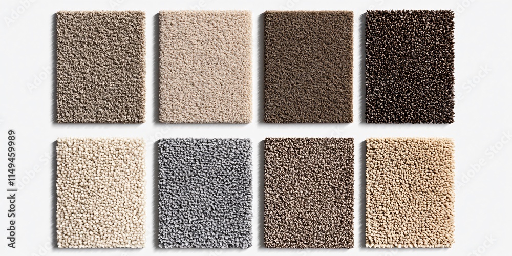 Fototapeta premium Eight Shaggy Carpet Samples Color Swatches Texture