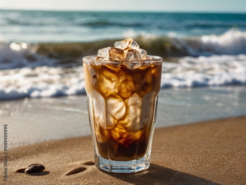 Iced Coffee on a Sunny Beach Iced Coffee on a Sunny Beach