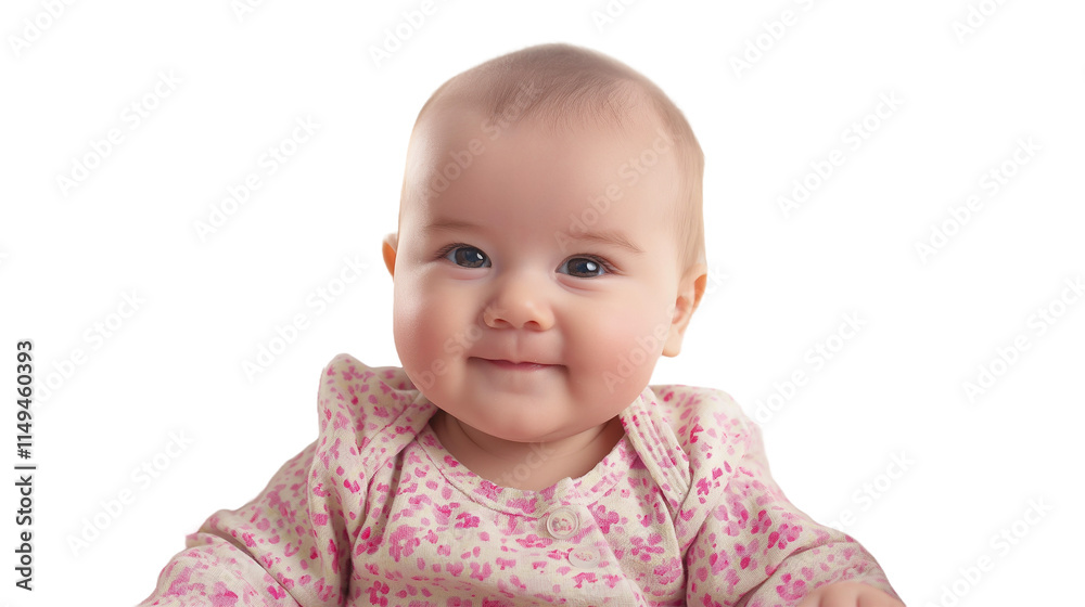 Baby Girl in a Floral Outfit Smiles Sweetly on Transparent Background Baby Girl in a Floral Outfit Smiles Sweetly on Transparent Background