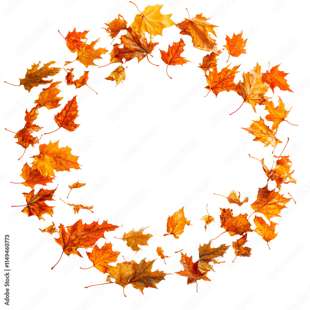 Fototapeta premium Autumn Maple Leaves Circle on Transparent Background
