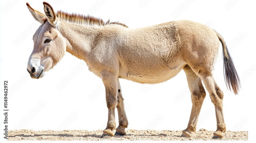 Fototapeta premium Cream-Colored Donkey Standing on Sandy Ground