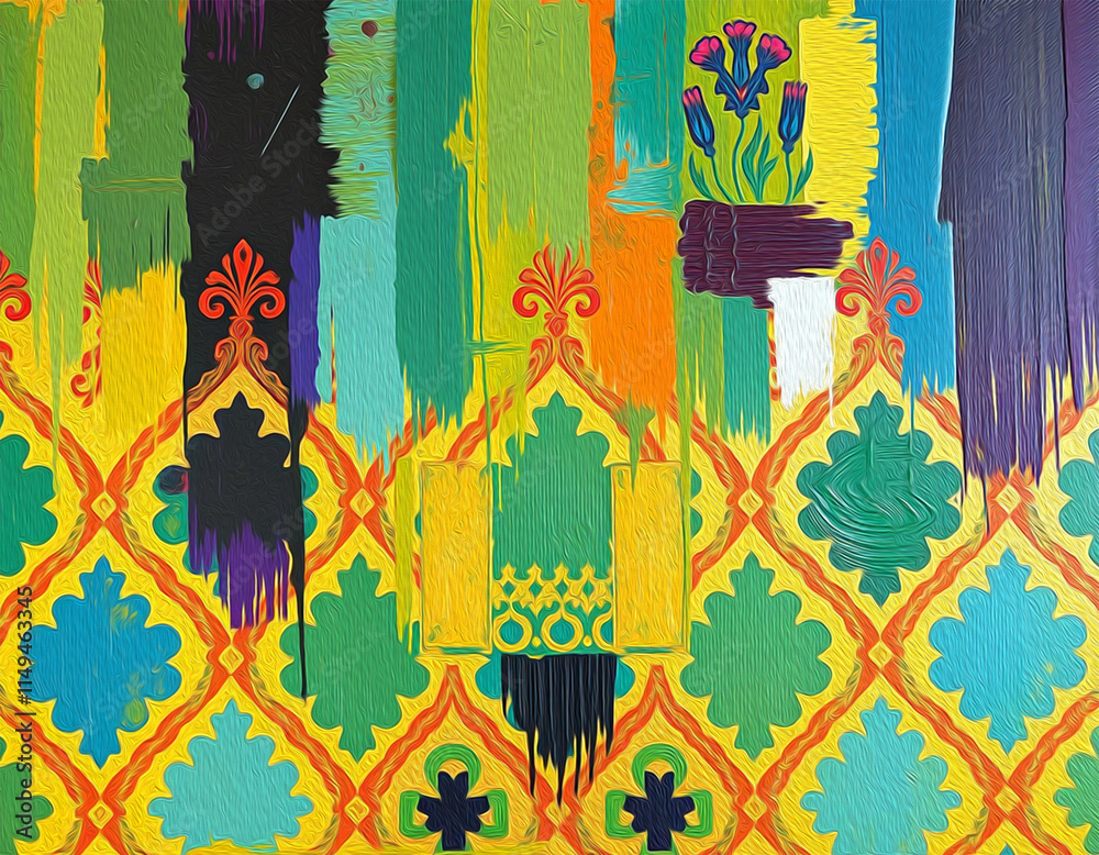 Obraz premium Marocan pattern to print on wall decorations, covers, fabrics, wallpapers. Oil paint.