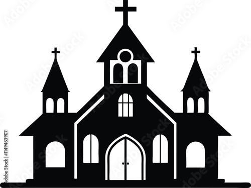 Church silhouette, Christian church house icon, Church building vector