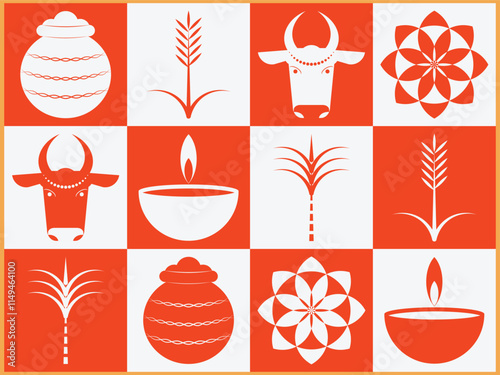 Pongal and tamil new year festival seamless repeat background for banner, poster, gift wrap. photo