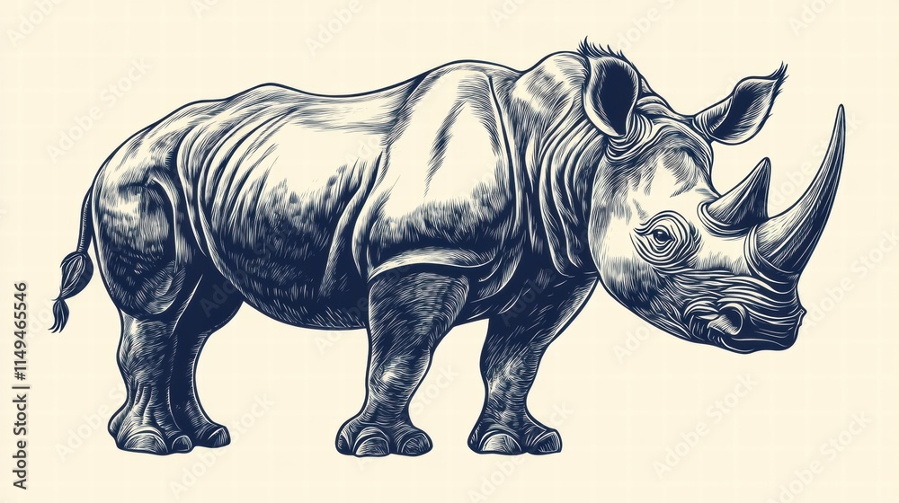 Fototapeta premium Engraved Rhinoceros Illustration